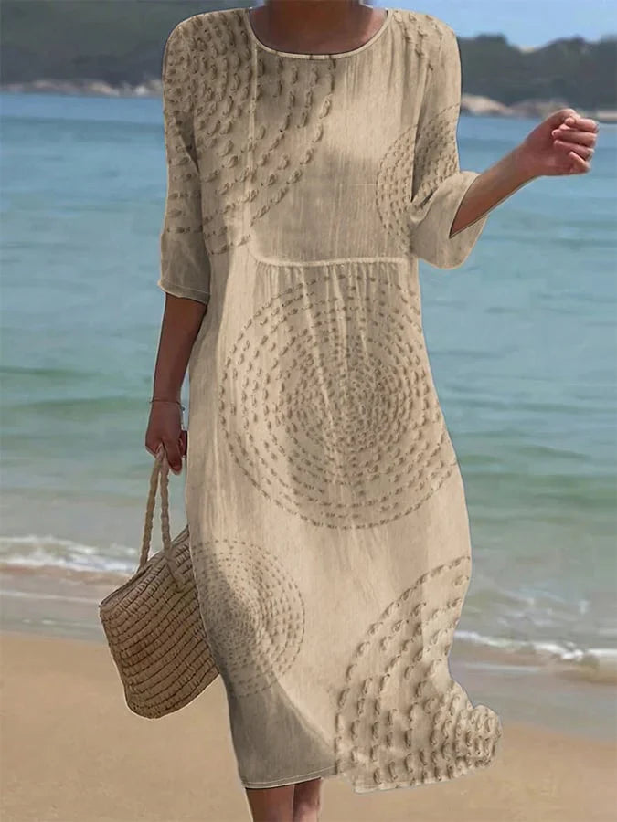 Vestido Casual Bordado Beige