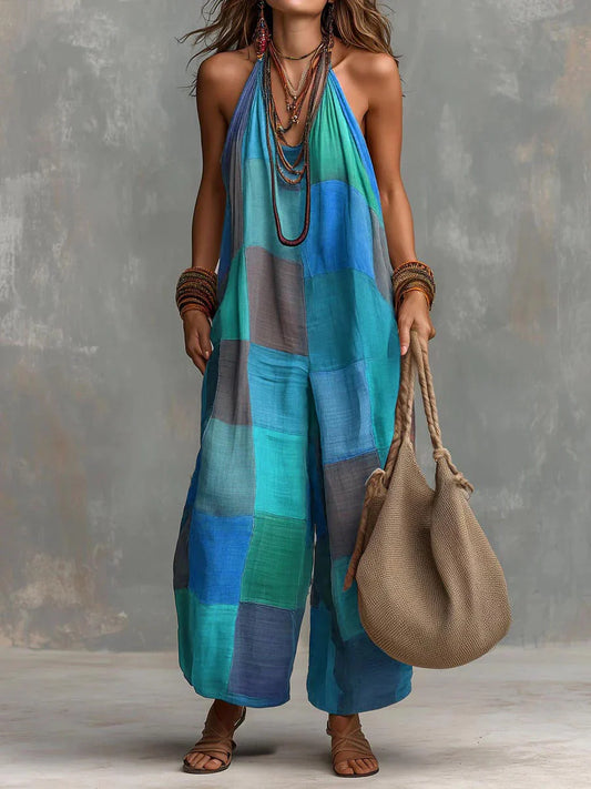 Bohemisk Patchwork Jumpsuit, Fräschör och Frihet i en Unik, Konstnärlig Stil