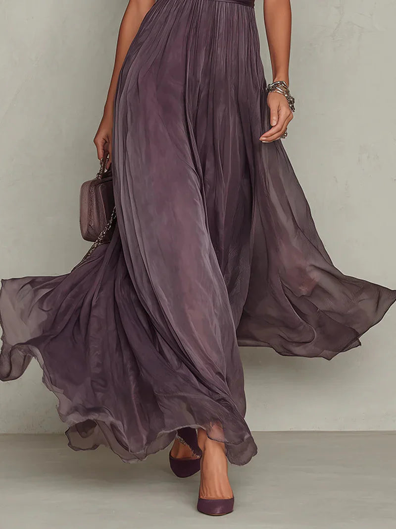 Vestido Maxi de Chiffon con Escote Abertura Morado