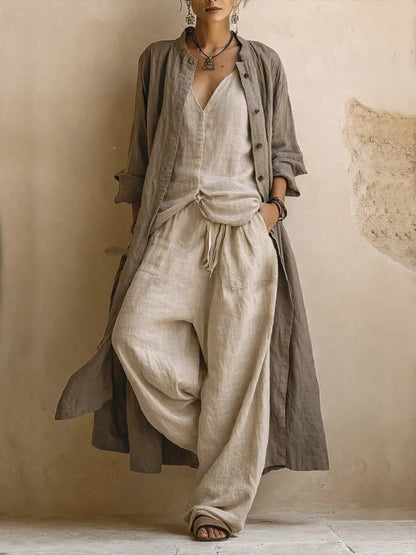 Rebecka Bohemiskt 3-delat Set med Lång Cardigan