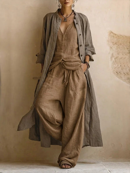 Rebecka Bohemiskt 3-delat Set med Lång Cardigan