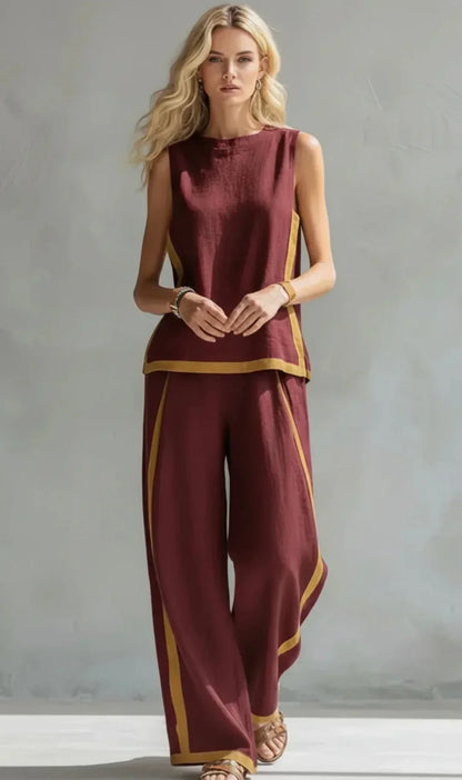 Ursula Elegant Tvådelat Set med Väst och Byxor i Tvåfärgad Design