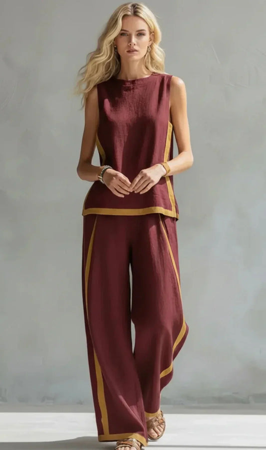 Ursula Elegant Tvådelat Set med Väst och Byxor i Tvåfärgad Design