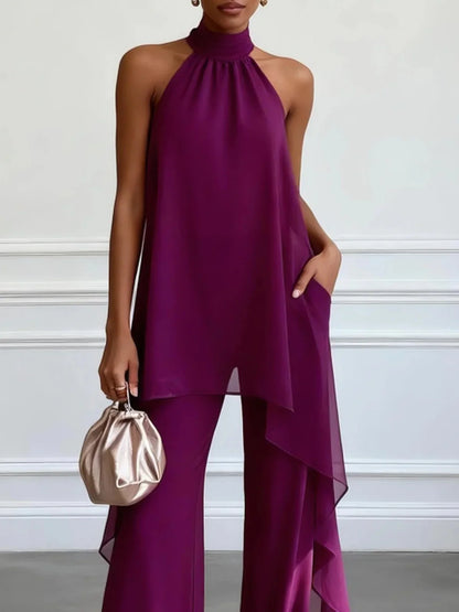 Kerstin Tvådelat set med ärmlös elegant lila topp och byxor