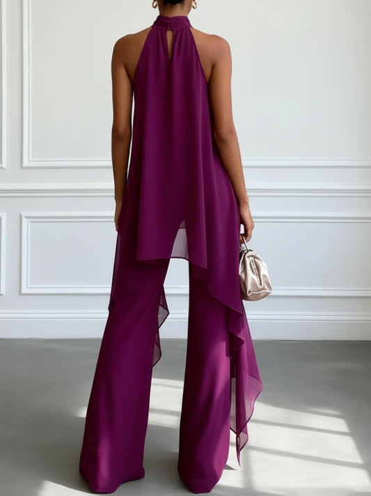 Kerstin Tvådelat set med ärmlös elegant lila topp och byxor