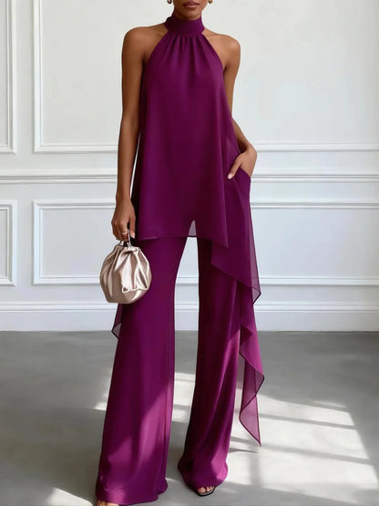 Kerstin Tvådelat set med ärmlös elegant lila topp och byxor