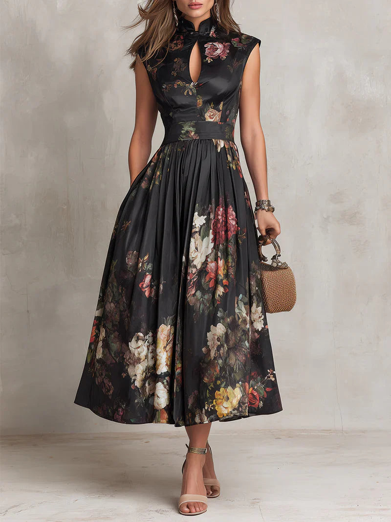 Vestido Midi de Satén Plisado con Escote de Abertura