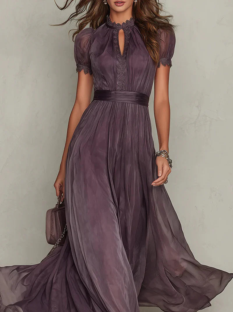 Vestido Maxi de Chiffon con Escote Abertura Morado
