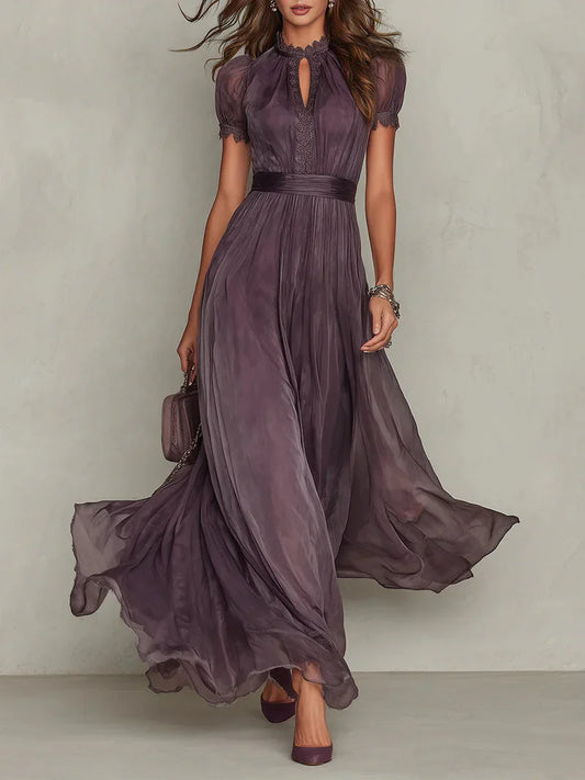 Vestido Maxi de Chiffon con Escote Abertura Morado