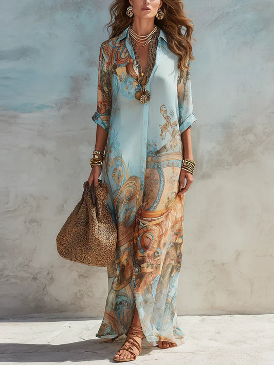 Vestido Maxi Azul con Estampado Floral