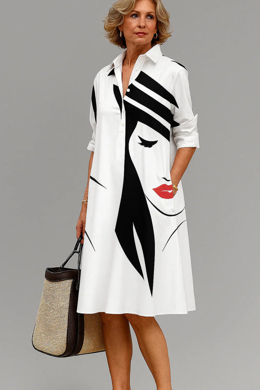 Vestido Midi Camisero con Retrato